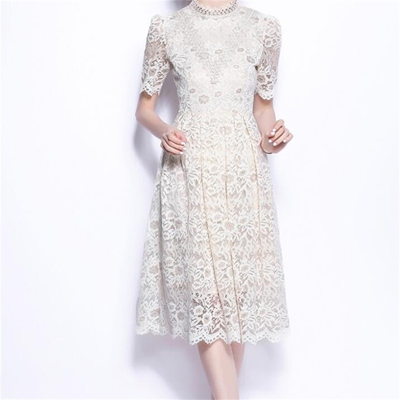 

Casual Lace High Waist Women Dress Fashion Short Sleeve Elegant Summer Sexy Long Maxi Dresses 210603, Picture color