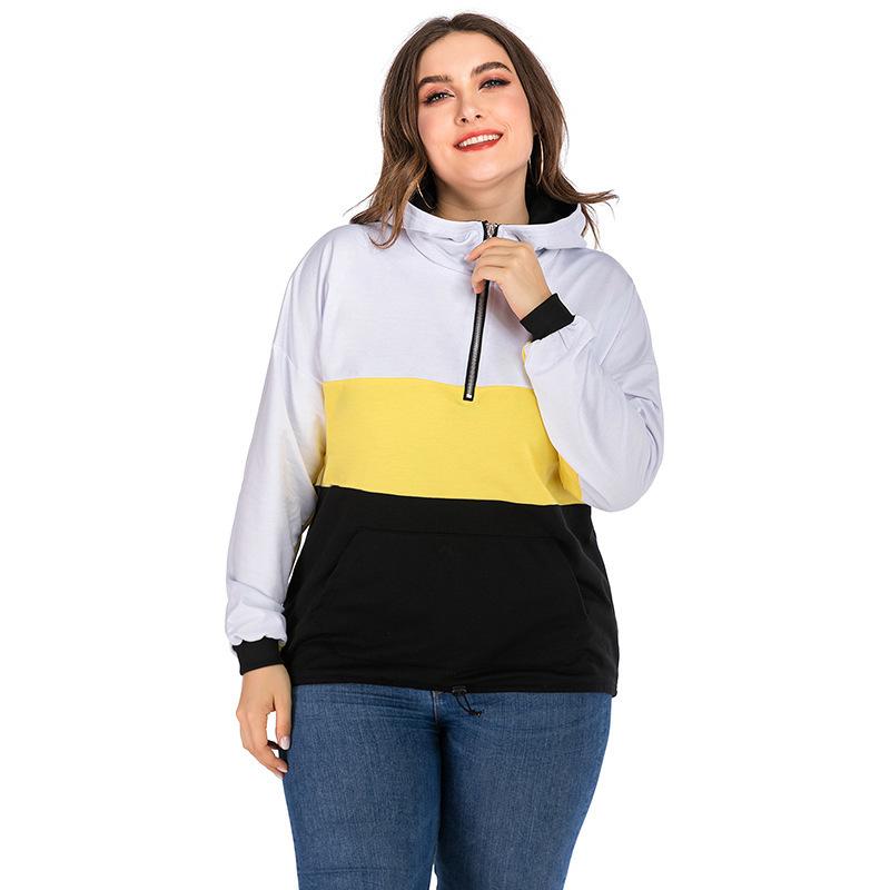 

Women' Hoodies & Sweatshirts United States Cross-border Speed Sell Through Amazon Large Size Stripe Splicing Female Thin Fleece Collar Zipp, See chart