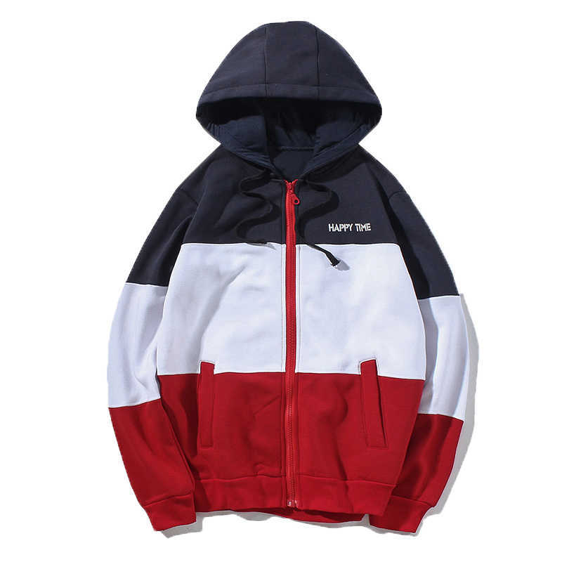 

Men's Hoodies Zipper Cardigan Hoodies Men Fashion Patchwork Tracksuit Male Sweatshirt 210720, Red hat