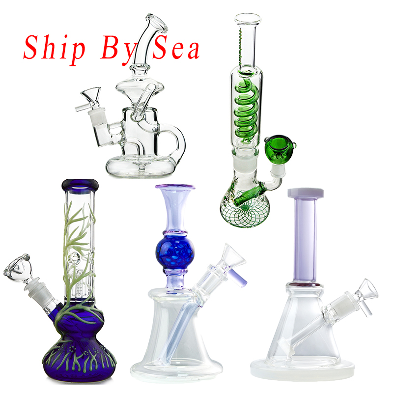 

Ship By Sea Heady Glass Bongs Beaker Bong Recycler Water Pipes Hookahs Showerhead Perc Glow In The Dark Oil Dab Rigs With Bowl