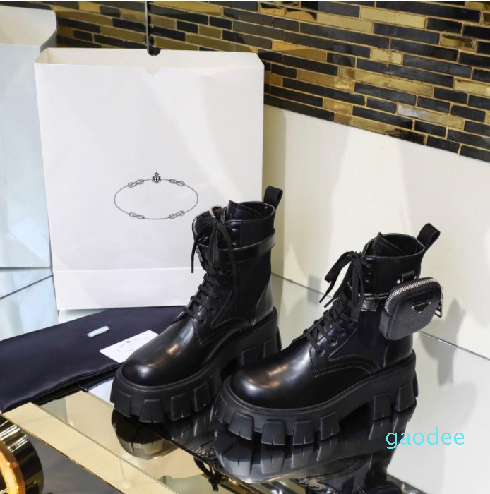 

Thick bottom lace up boots women's high quality leather triangle design, full personality and exquisite packaging, Black