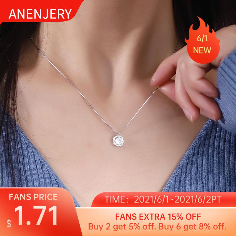 

Chains ANENJERY 925 Sterling Silver Shiny Square Zircon Necklaces For Women Niche Design Clavicle Chain Light Luxury Simple Accessories