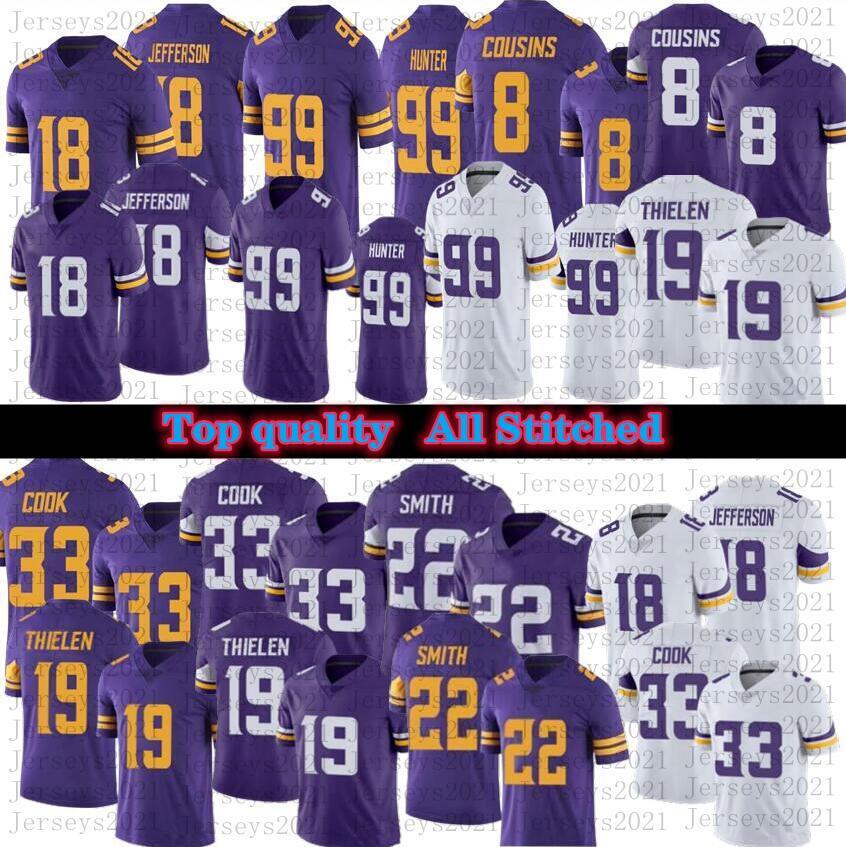 

Mens Women Football Youth 18 Justin Jefferson 33 Dalvin Cook 99 Danielle Hunter 8 Kirk Cousins 22 Harrison Smith stitched jerseys, Black;red