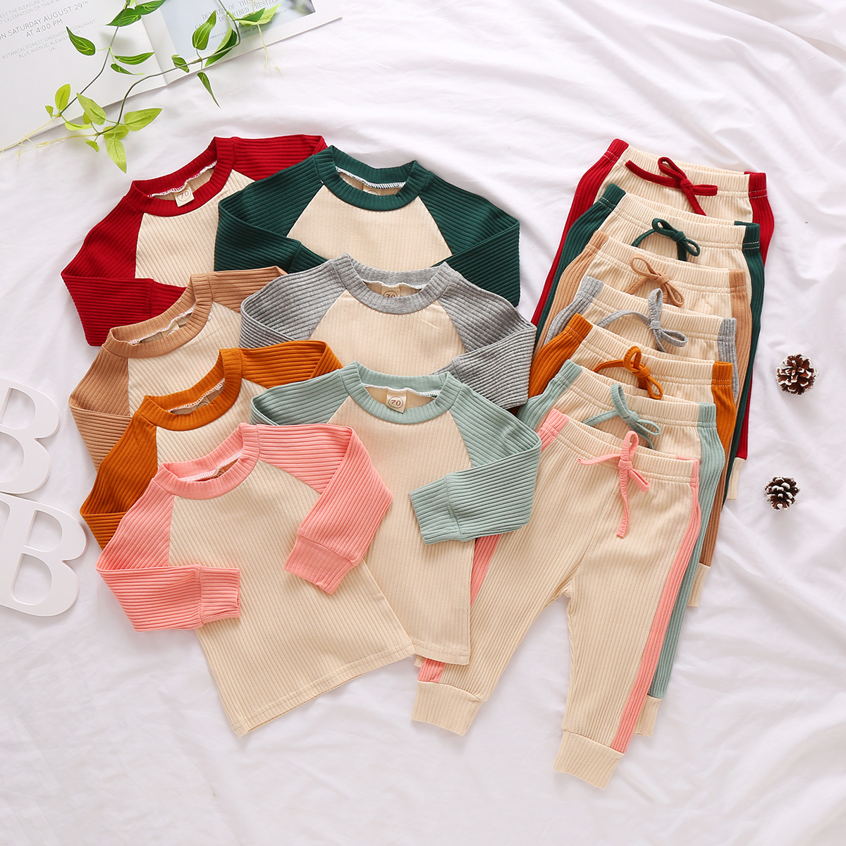 

Baby Designs Clothing Sets Infant Pit Strip Splicing Multi Color Draw String Long Sleeve T-Shirt Pant Suit Clothes Casual Set YL567
