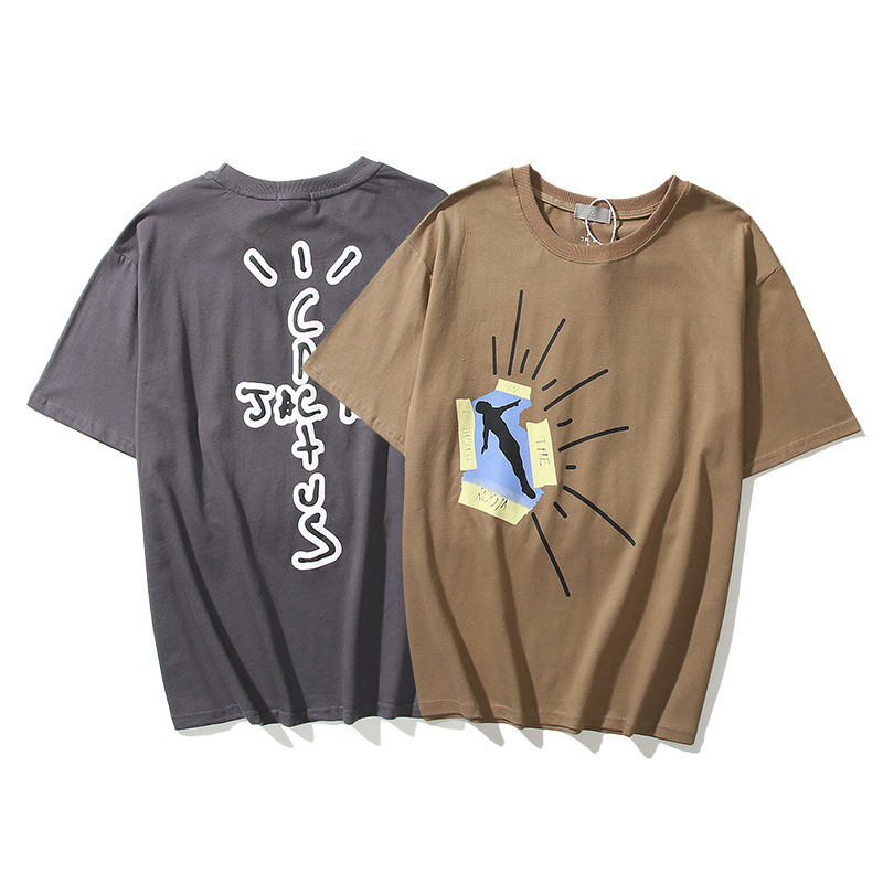 

Travis Scott T-shirt Cactus Jack Flying Man Joint Short-sleeved Men's Hip-hop Loose Female High Street Trend, Gray