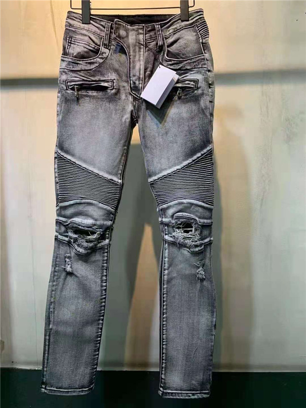 

Designer Luxurys Mens Jeans Blue Denim Main Colour Embroidery Vintage Pants Fashion Slim-leg Holes Motorcycle Biker Jean Trousers Size 29-40, Gray