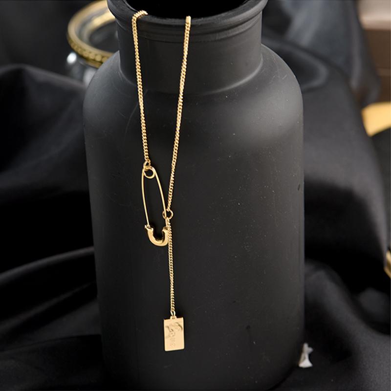 Pendant Necklaces MEYRROYU Stainless Steel Gold Color Pin Rectangular Tag Trendy Simple 2021 Female Fashion Girl's Jewelry Collier-image-720271025