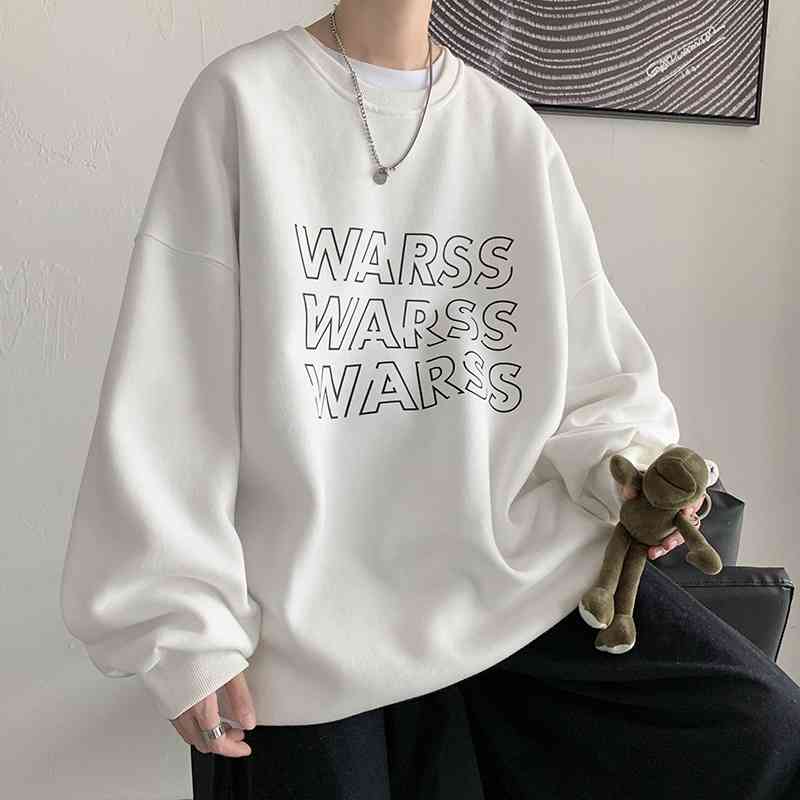 

Sweater men' round neck loose casual top autumn Korean fashion versatile printed couple' coat, White