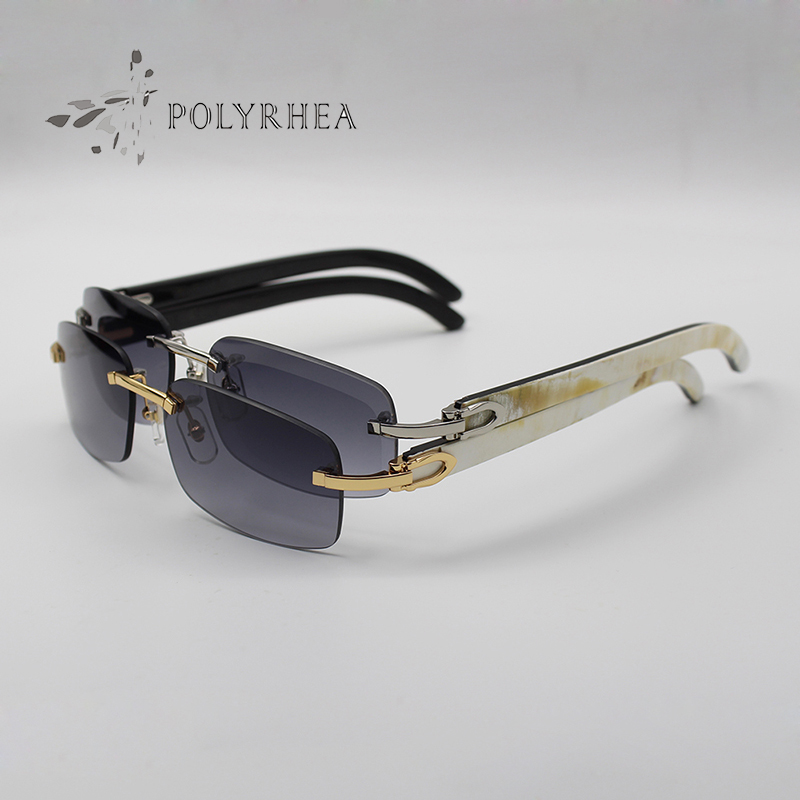 

Texture Rimless Inside Luxury Natural Black Glasses Sun Sunglasses Men Women Brand Designer White Buffalo Horn Djtpi