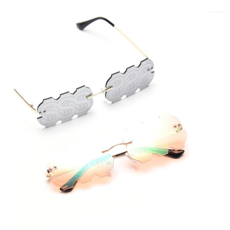 

Sunglasses Fashion Rimless Brown Women 2021 Trendy Small Rectangle Sun Glasses UV400 Gold Shades For Men FML1