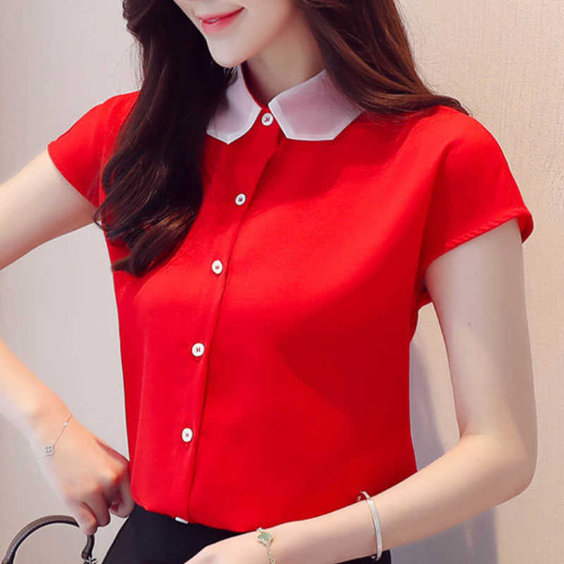 

Summer Blouse Shirt Women Tops Short Sleeve Blouse Women Chiffon Blouse Women Tops Clothes Shirts Blusas Camisas Mujer D132 210602, White