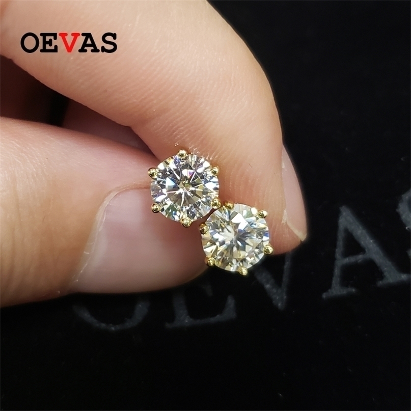 

OEVAS Real 1 Carat D Color Moissatine Stud Earrings For Women 18K Gold Color 100% 925 Sterling Silver Wedding Party Fine Jewelry 220212