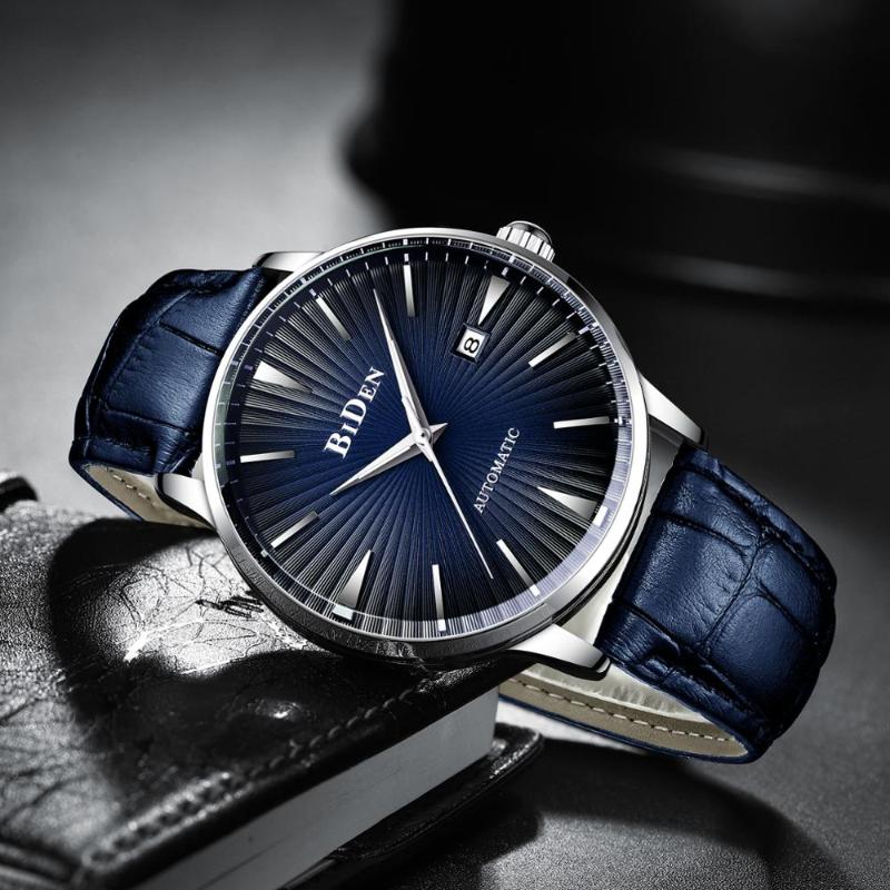 

Wristwatches BIDEN Mens Wrist Watches 2021 Mechanical Automatic Top Tourbillon Self Winding Leather Sport Wristwatch Relogio, Blue