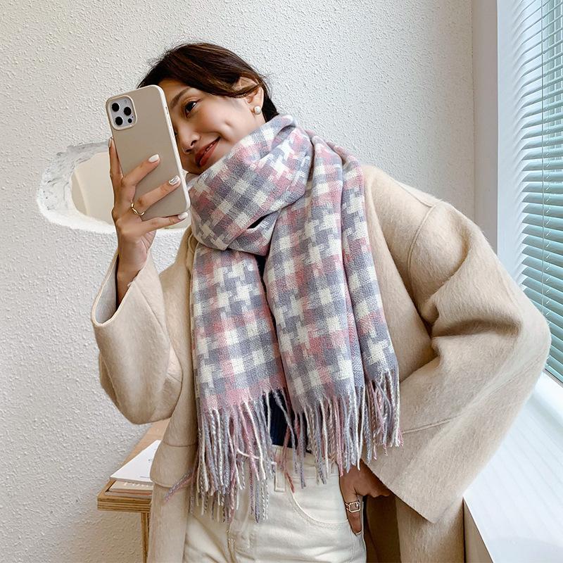 

Scarves Plaid Scarf Women's Winter Long Shawl Fashion Street Cashmere Warm Men, Blue;gray