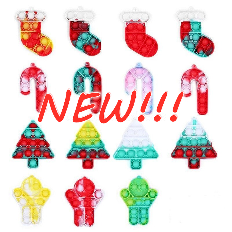 

New Christmas Theme Toy Push Bubble Fidget Simple Key Ring Finger Puzzle Toys Xmas Stocking Tree Gift Socks Silicone Bubbles Desktop Tiktok DHL