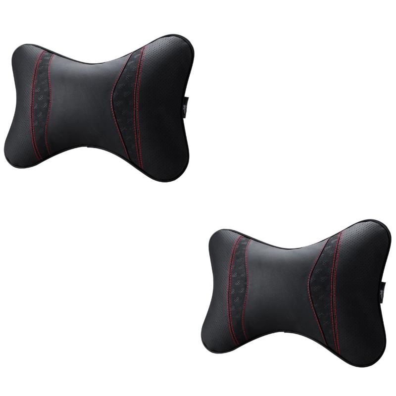 

Seat Cushions 2pcs Auto Car Neck Pillow Protection Safety Headrest Support Rest Cushion Seats Accessories(Black Leather Red