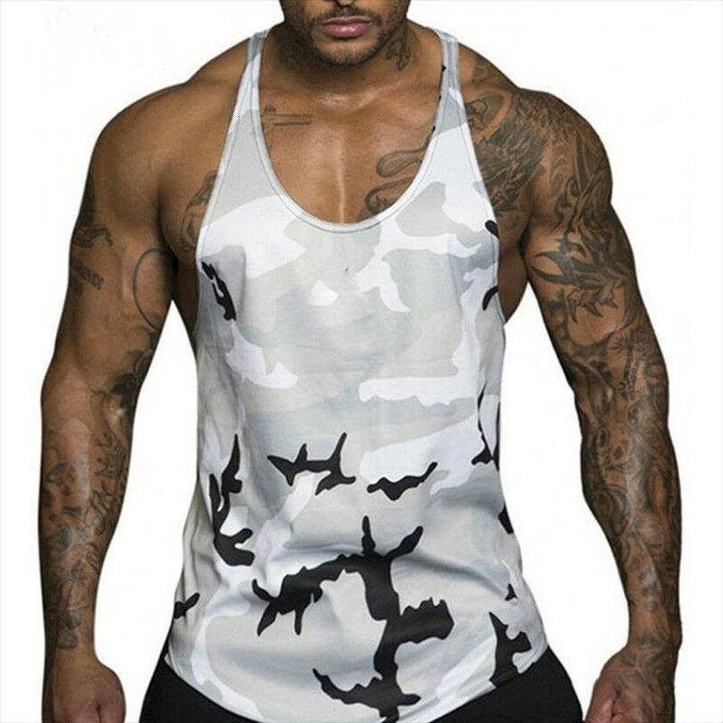 

summer mens tank workout fitness vest camouflage muscle gym plus size m 3xl, White;black