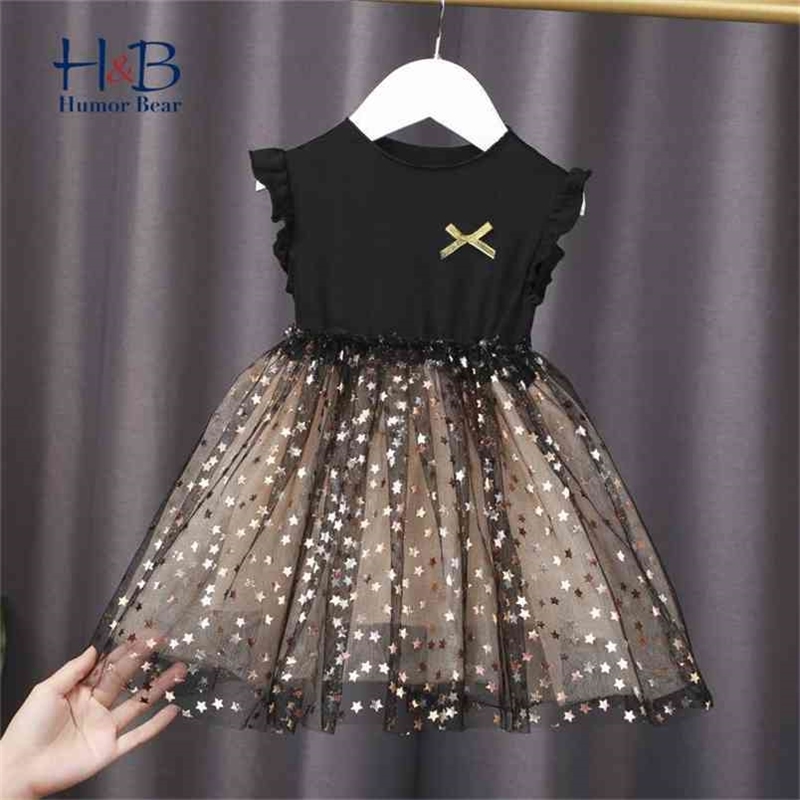 

Summer Girls Sress Sleeveless Star Printed Long Dress Cotton Kids Princess Party Dresses for 2-6Y 210611, Bd402 black