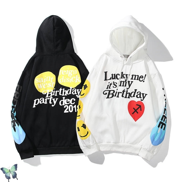 

Kanye Hoodie Sweatshirt Lucky Me It Is My Birthday Men Women Love Hearts Smiley Face Sweatshirts C0401, Black