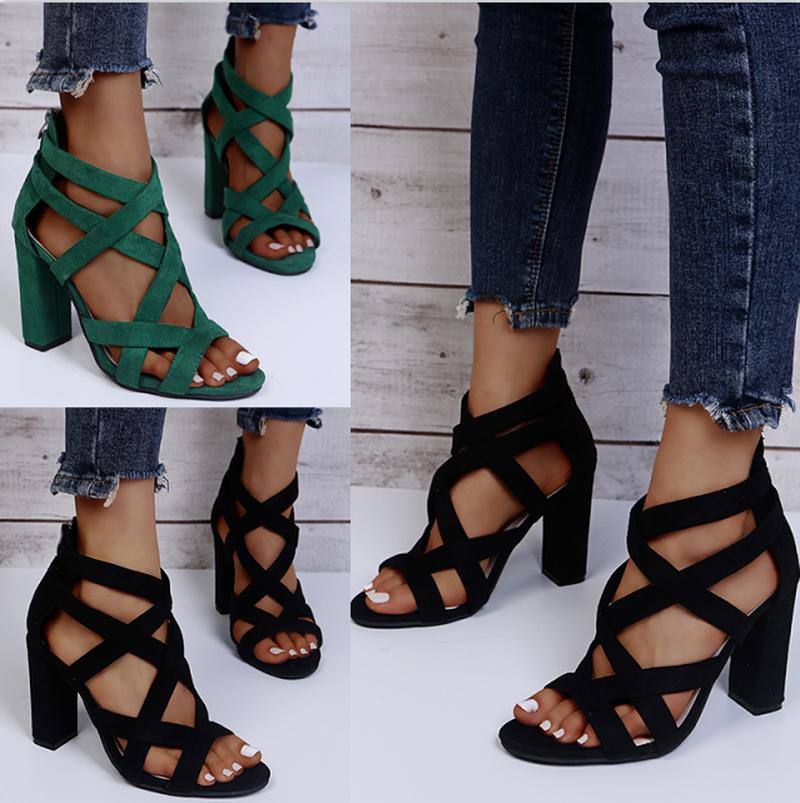 

Flock High Heels Office Sandalias Mujer Sapato Feminino Party Sandals Light Slides Fashion Women Summer Pumps Shoes Woman SF0304 Dress, Black