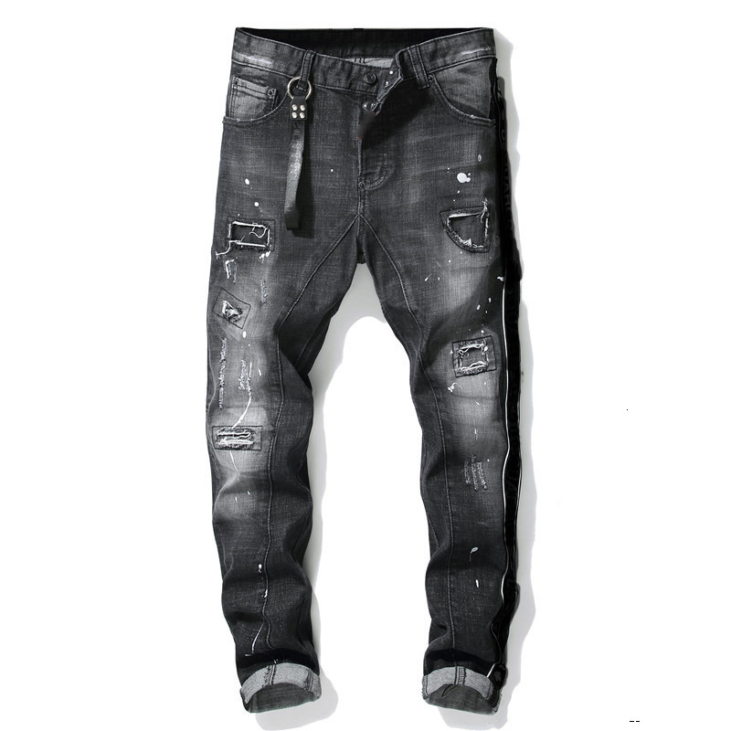 

Men's Jeans mens denim jeans black ripped pants the version fashion broken hole Italy style biker DOTQ, T1011