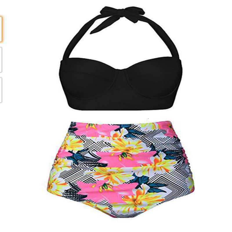 Women&#039;s Sexy Split 2021 High Waist Printed Bikini Swimsuit-image-678389775
