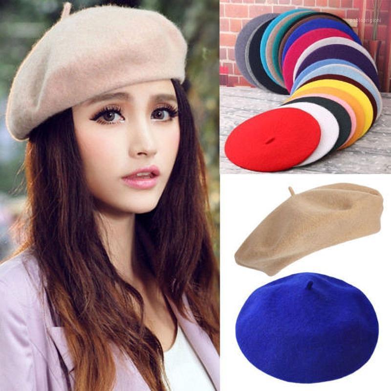 

Women Girls Beanie Hat Cap Fashion Beret Warm Wool Cotton Blend Autumn Winter Solid Color Comforable French Style Berets, Orange