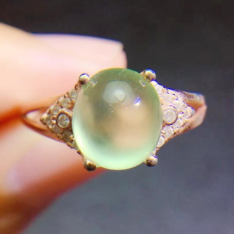 

Cluster Rings Per Jewelry Natural Green Prehnite Oval Style Ring 8*10mm 3ct Gemstone 925 Sterling Silver Fine Q2042313, Golden;silver
