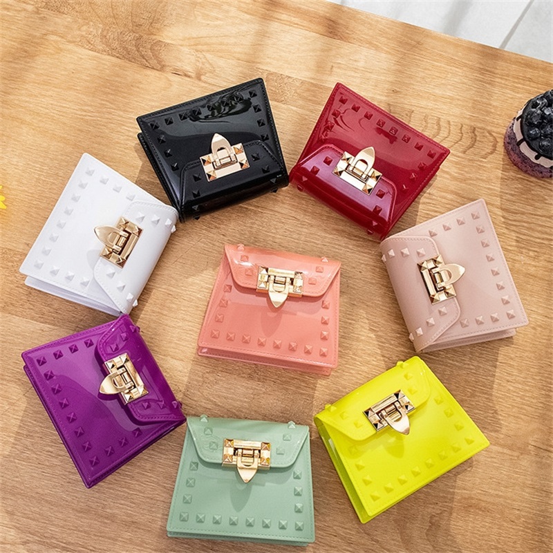 

8 Colors Summer INS Quality Adults Kids chain purse PVC Mini messanger Handbag Children School One-shoulder Bags 3198 Q2, Mixed colors