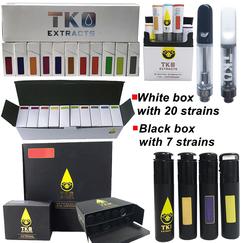 

TKO Sauce Vape Cartridges Atomizers Vapes Pen 0.8ml 1ml Ceramic Coil Thick Oil Carts Atomizer White Black Box Packaging 510 Thread E Cigaret