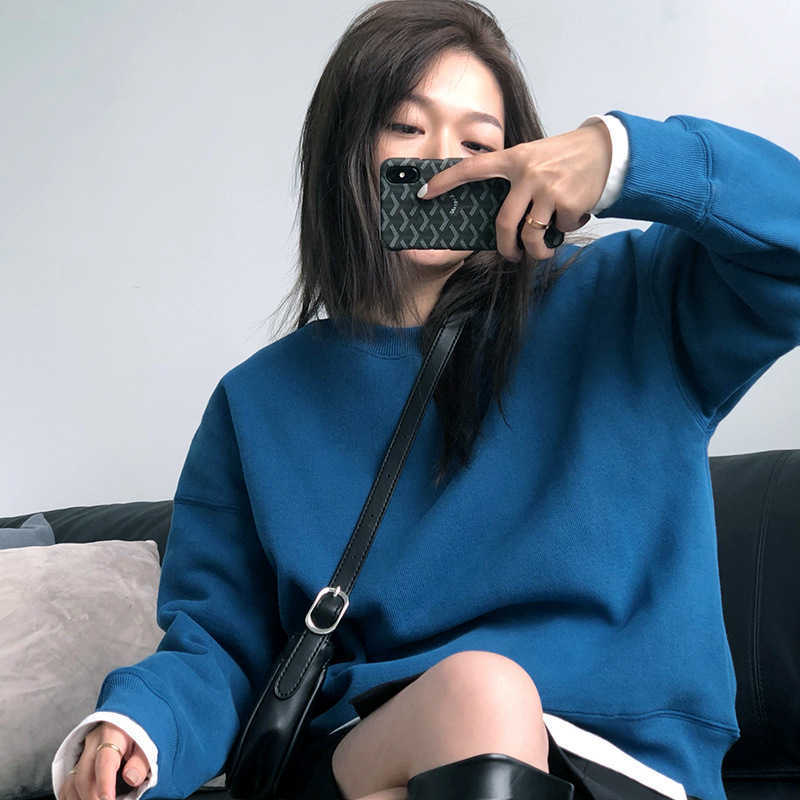 

Winter Thick Plus Velvet Solid Color Sweatshirt Women' Korean Round Neck Long Sleeve Short Pullover Top 6002 210607, Purple