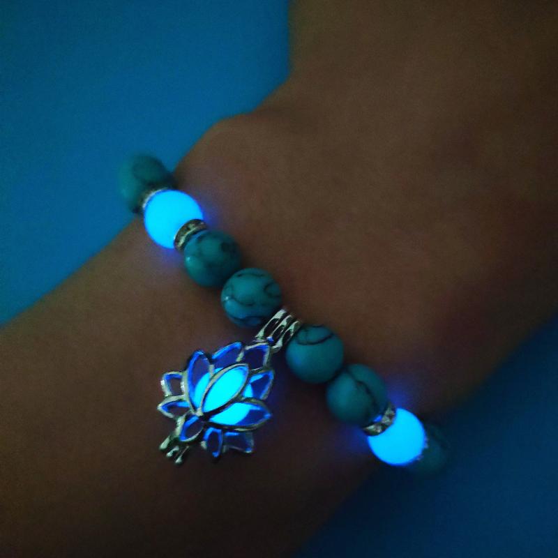 

Natural Stone Bracelet Yoga Healing Luminous Glow In The Dark Lotus Charm Beads For Men Women Prayer Buddhism Bracelets