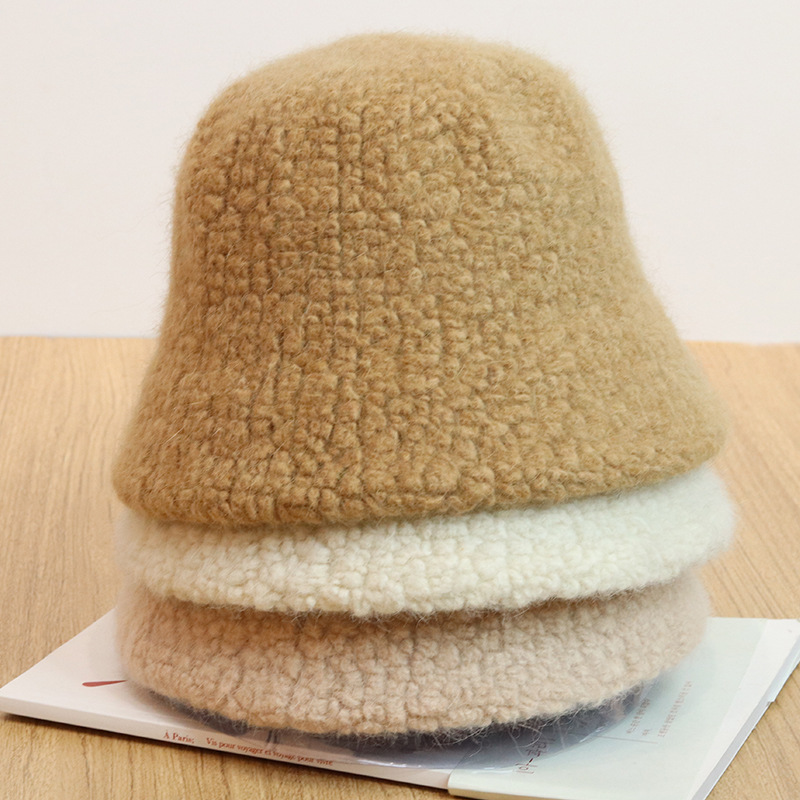 

Autumn and winter rabbit hair new fisherman cap fashion wild student warm pot cap Korean hamstone wind solid color hat, Red