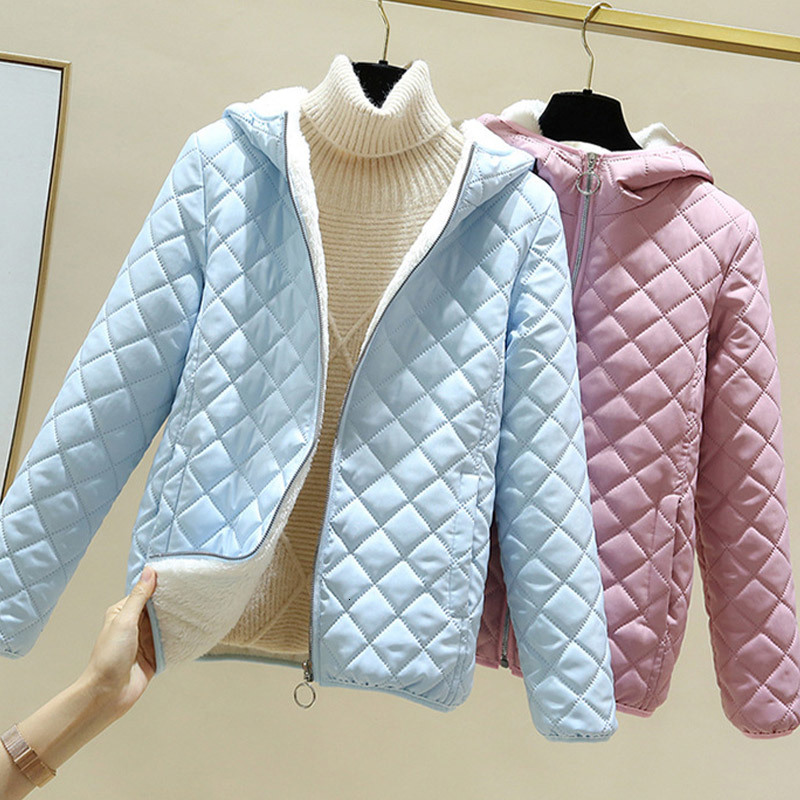 

Women' Jackets Quilted Coat Argyle Winter Hooded Wadded Solid Warm Zipper Female Short Coats Fashion Ladies Thick Padded Outwear, Caramel colour