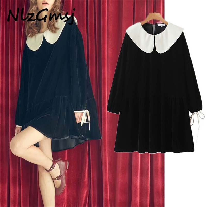 

Dres Cute Peter Pan Collar Velvet Loose Style Xmas Birthday Mini 210628, As picture