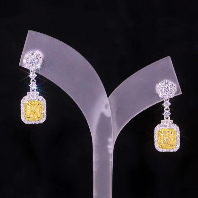 

Stud Luxury Yellow Diamond Princess Square Earrings Pink Jackpot S925 Silver Color, Golden;silver