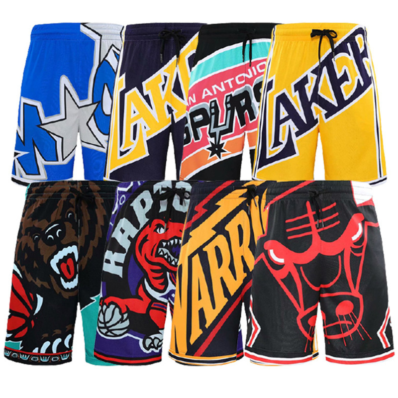 

cartoon basketball shorts sports loose fitness capris beach street trendy pants, White;black