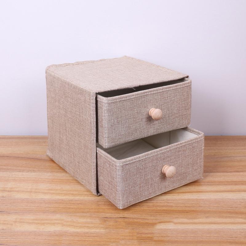 

Storage Boxes & Bins Cotton Linen Two Drawer Box Cloth Classified Container Desktop Organizer For Home (Khaki)