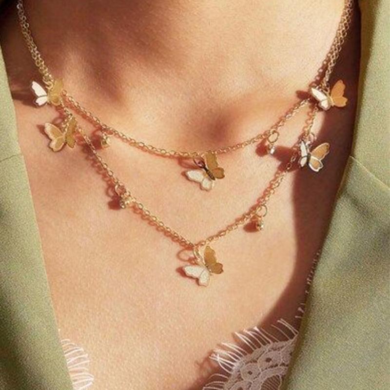 

Pendant Necklaces Bohemian Multilayer Round Ball Butterfly Necklace For Women Gold Color Clavicle Chain 2021 Fashion Female Choker Jewelry