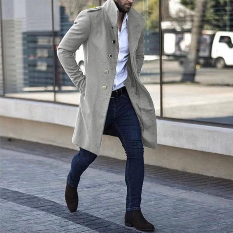 

Men' Wool & Blends Business Casual Winter Solid Warm Woolen Jackets Coat Men Vintage Turn-down Collar Button Long Sleeve Coats For Streetwe, 05 brown