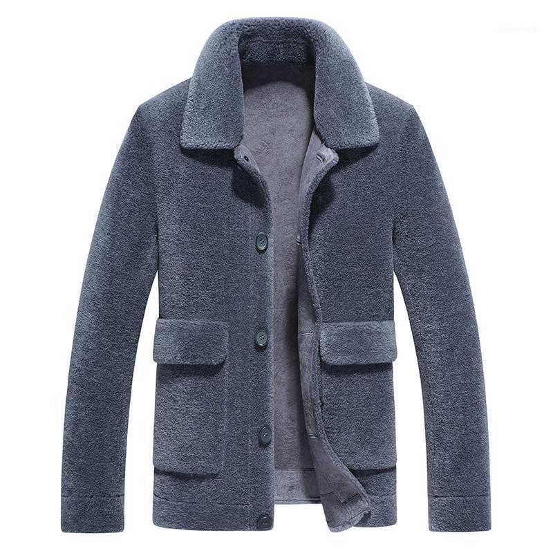 

Men's Leather & Faux 2021 Male Lamb Maoshangwu Leisure Time Lapel Single Row Buckle Grain Shearing Of Wool Sheep Overcoat, Black