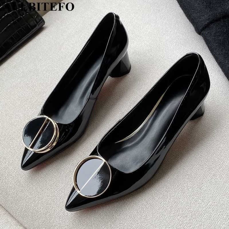 

ALLBITEFO natural genuine leather women heels shoes fashion thick heel high heel shoes high heels women Talons hauts femme 210611, As picture