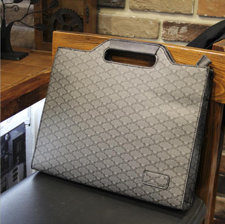 

Wholesale factory mens leather shoulder bags Joker printing businesss document bag street trend Plaid men handbag fashion cool tide dot business handbags, Black2