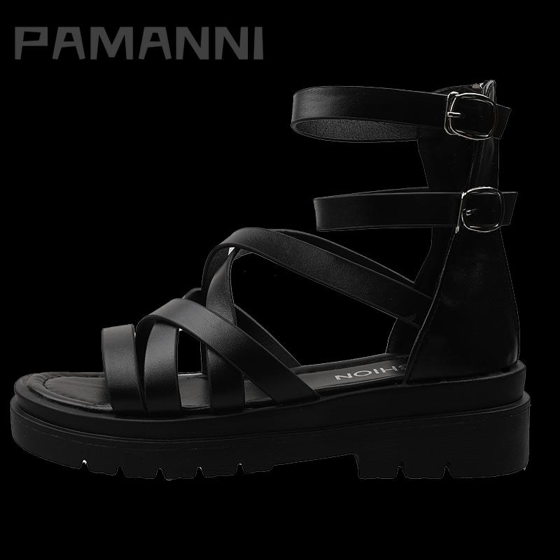 

Sandals PAMANNI Women Summer Gladiator Cross-tied Rome Style Female Shoes Casual Cool Pure Color Zipper Punk Ladies Sandal, Black