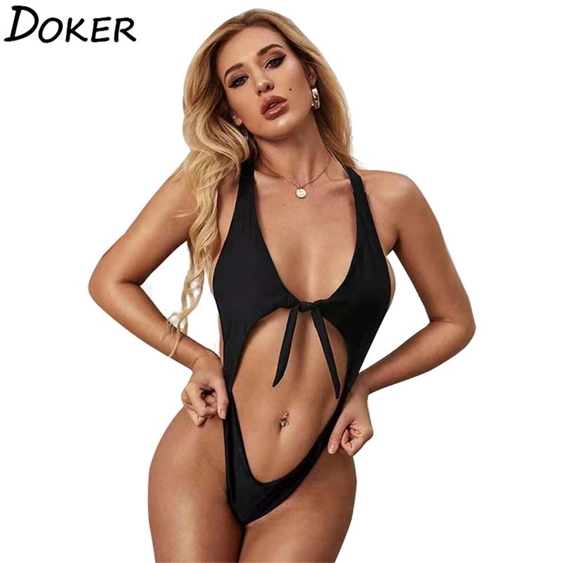 

Fashion Solid Color Sexy Bikini Backless Black Hollow Swimsuit Sleeveless Sense Strap Cross Swimwear Women 210603, Pink