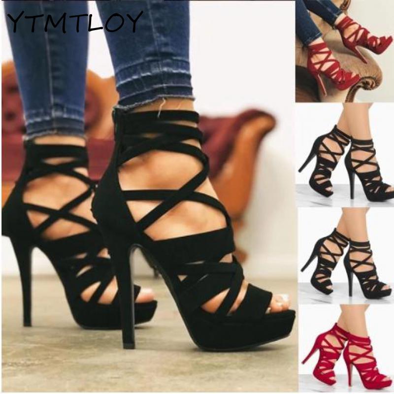 

Sandals Ladies High Heel Open Toe Pointed Cross Belt Back Zipper Slim Sexy Charming Club Outfit Heels Party Elegant, Black