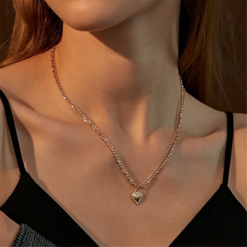 

Chains Creative Ladies Accessories Fashion Cool Style Double Layer Love Pendant Necklace Gift S, Silver