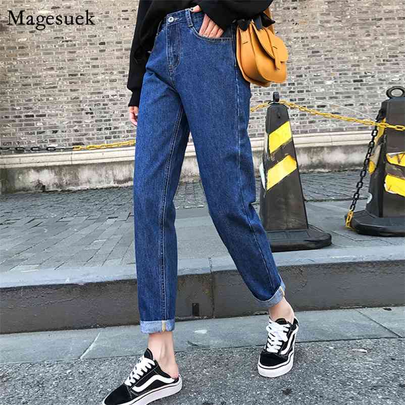 

Plus Size Jeans Woman White High Waist Cotton Autumn Casual Black Harem Women Denim Trousers Blue Beige 10388 210518