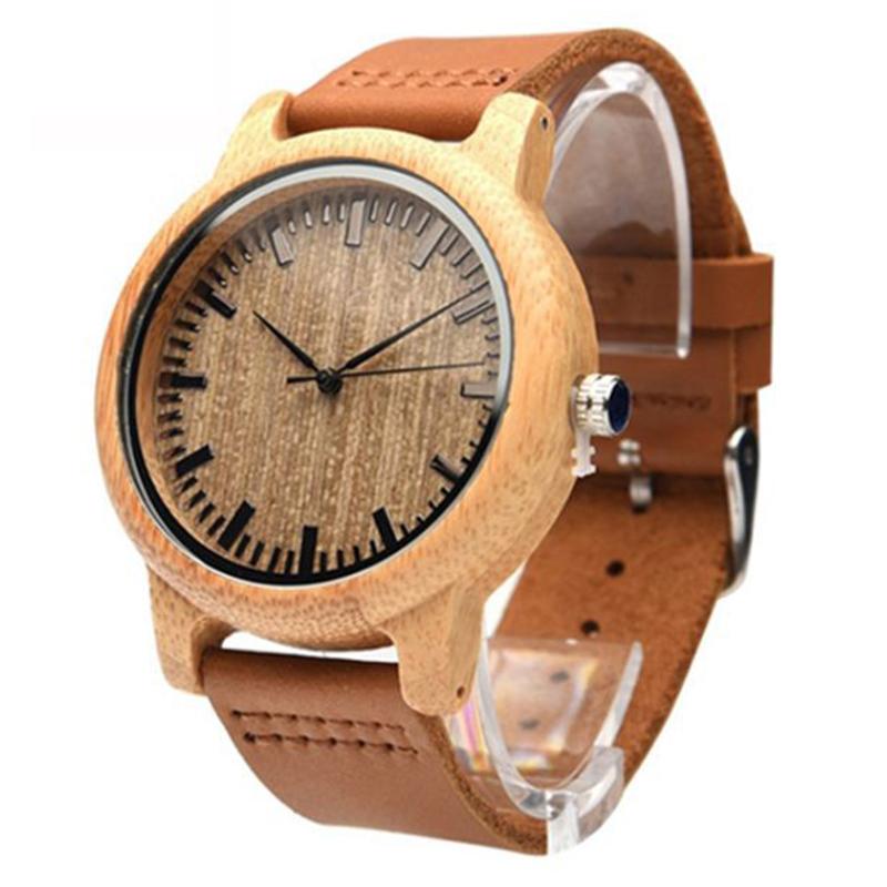 

Wristwatches Bamboo Quartz Analog Watch Wooden Wrist With Round Dial For Men Women AIC88