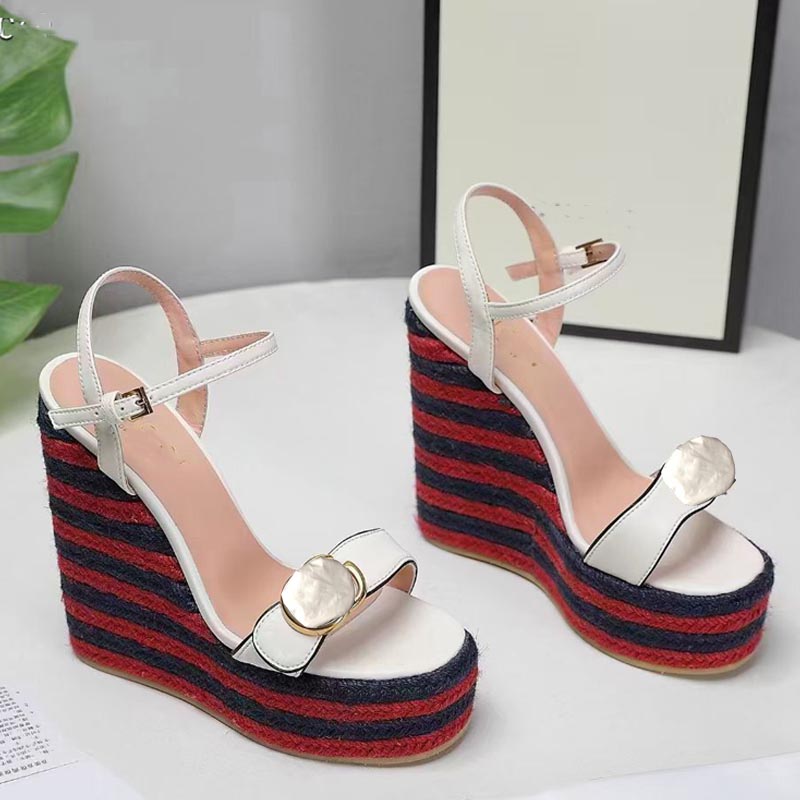 

Sandals designer leather super high heels summer women's fashion casual college office word open toe Korean version wild two with Roman, Heel height 8cm